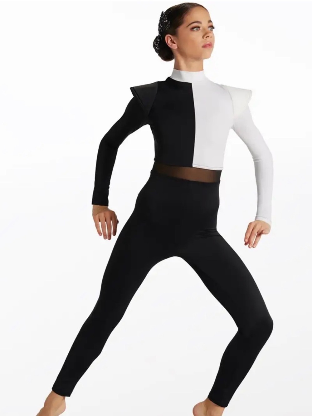 Weissman - Colorblock Long-Sleeve Jumpsuit in Black and Cream dance costume